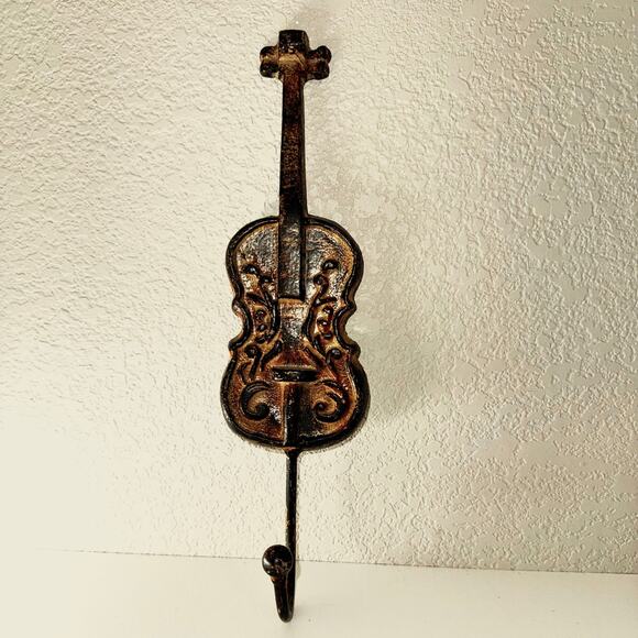 Vintage Cast Iron Violin Wall Hook – Rustic Bronze Patina – Music Room Decor - Picture 2 of 9